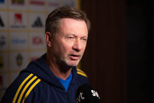 Head coach Peter Gerhardsson of Sweden is interviewed at a