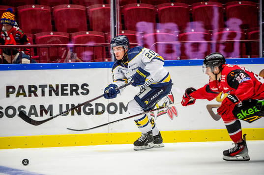 HV71s André Petersson mot Malmö Redhawks Janne Kuokkanen