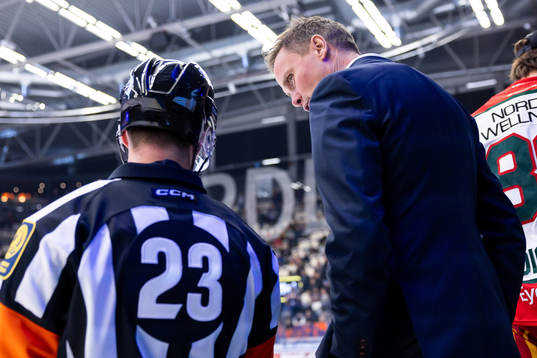 Domare Andreas Harnebring och Frölundas tränare Roger