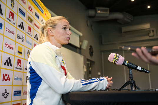 Jonna Andersson of Sweden is interviewed