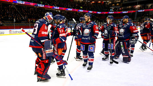Linköpings spelare tackar målvakt Marcus Högberg