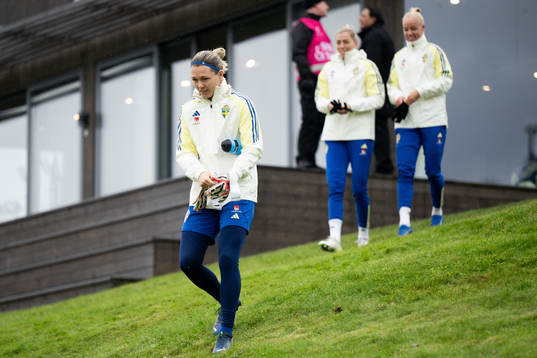 Goalkeeper Jennifer Falk of Sweden ahead a training session