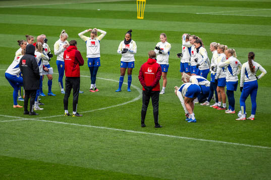 Players of the Swedish women's national football team gather
