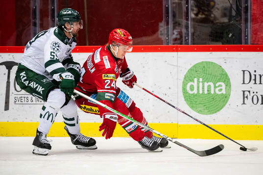 Färjestads Linus Johansson och MoDos Erik Walli Walterholm