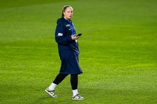 Goalkeeper Aurora Mikalsen of Norway arrives
