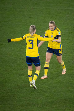 Linda Sembrant and Magdalena Eriksson of Sweden celebrates