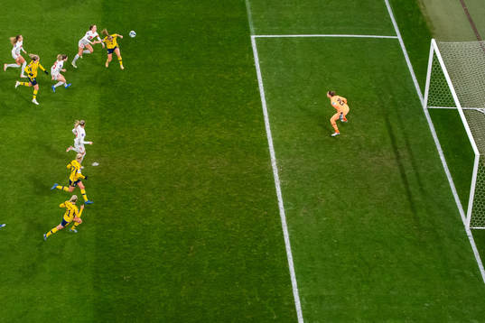 Magdalena Eriksson of Sweden scores 1-0 behind goalkeeper