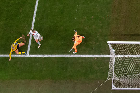 Stina Blackstenius of Sweden hits the post behind