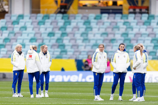 Players of Sweden walking the pitch