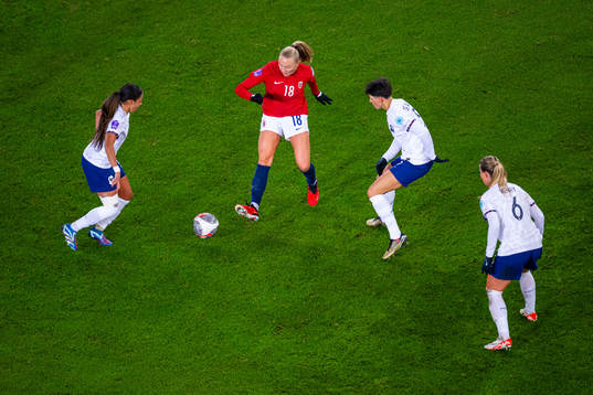 Frida Maanum of Norway in action against Selma Bacha, Elisa