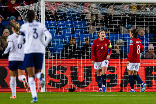 Maren Mjelde of Norway looks dejected