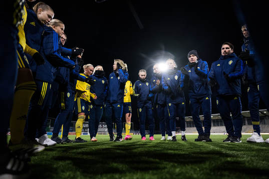 Players and staff of Sweden gather