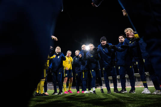 Players and staff of Sweden gather