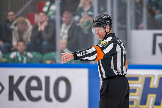 Domare Tobias Björk dömer mål till 1-2