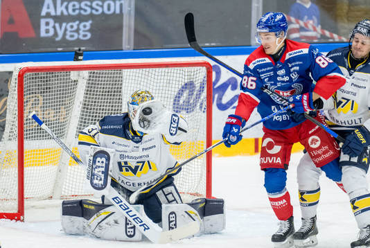 HV71s målvakt Joni Ortio och Oskarshamns Lukas Jasek