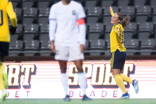 Paulina Nyström of Sweden celebrates