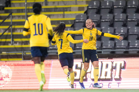 Paulina Nyström of Sweden celebrates