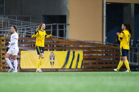 Ebba Handfast and Emilia Pelgander of Sweden celebrate