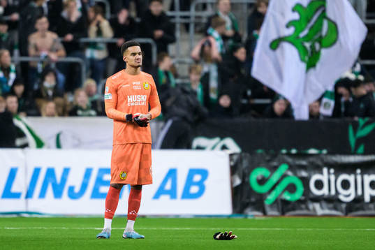 Hammarbys målvakt Oliver Dovin deppar
