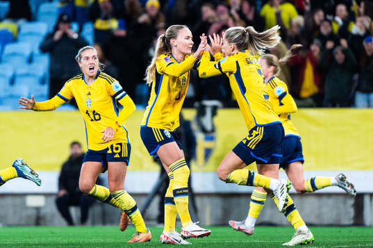 Linda Sembrant of Sweden celebrates with Matilda Vinberg