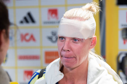 Caroline Seger of Sweden in mixed zone