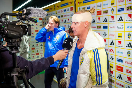 Caroline Seger of Sweden in mixed zone