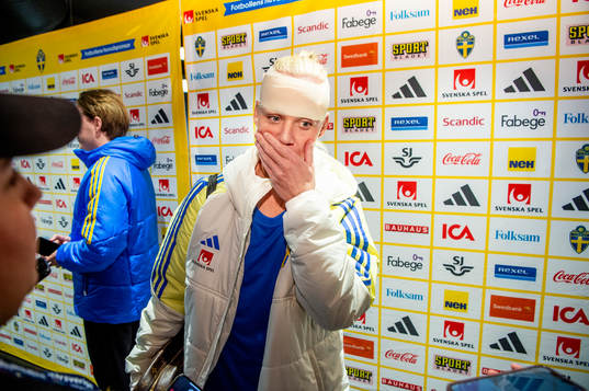 Caroline Seger of Sweden in mixed zone
