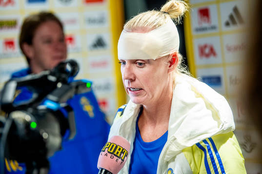 Caroline Seger of Sweden in mixed zone