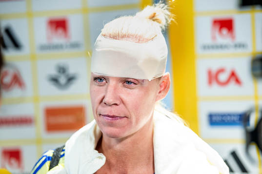 Caroline Seger of Sweden in mixed zone