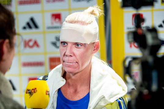 Caroline Seger of Sweden in mixed zone