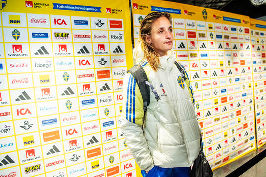 Nathalie Björn of Sweden in mixed zone
