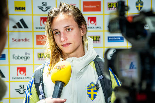 Nathalie Björn of Sweden in mixed zone