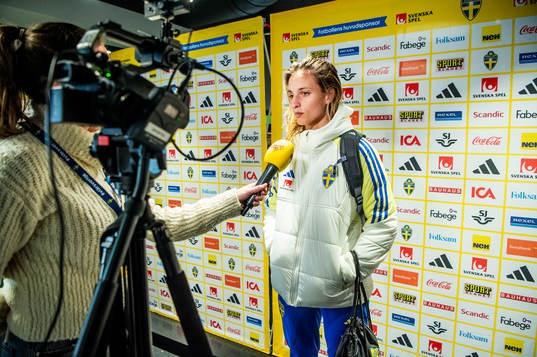 Nathalie Björn of Sweden in mixed zone