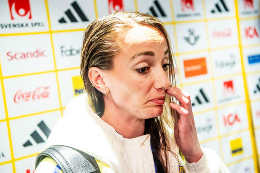 Kosovare Asllani of Sweden in mixed zone