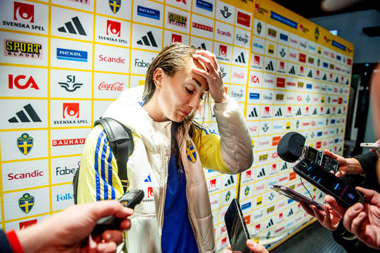 Kosovare Asllani of Sweden in mixed zone
