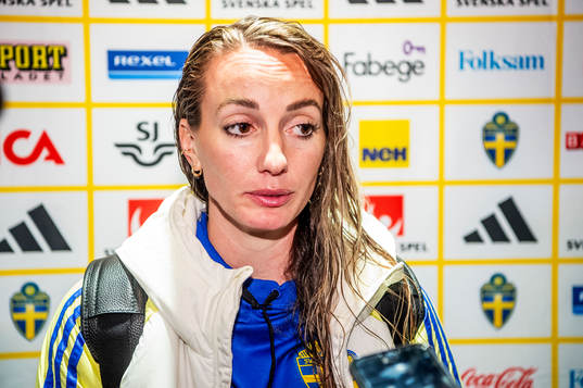 Kosovare Asllani of Sweden in mixed zone