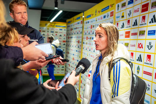 Kosovare Asllani of Sweden in mixed zone