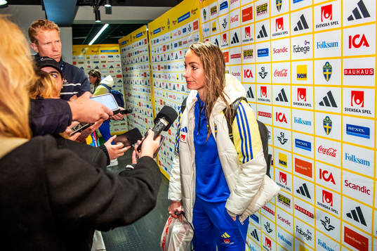 Kosovare Asllani of Sweden in mixed zone