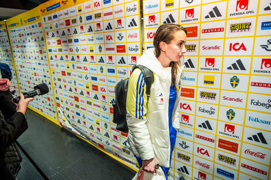 Kosovare Asllani of Sweden in mixed zone