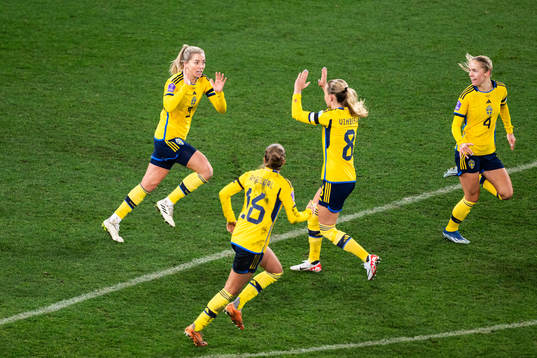 Linda Sembrant of Sweden celebrates with Matilda Vinberg