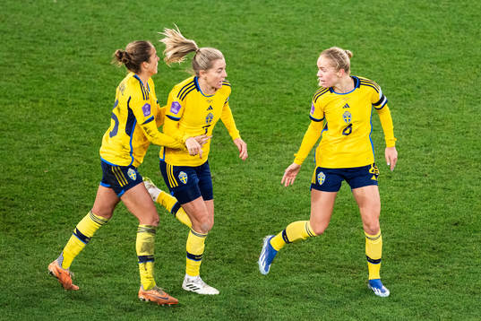 Linda Sembrant of Sweden celebrates with Filippa Angeldahl