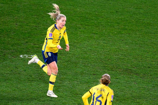 Linda Sembrant of Sweden celebrates scoring 1-1