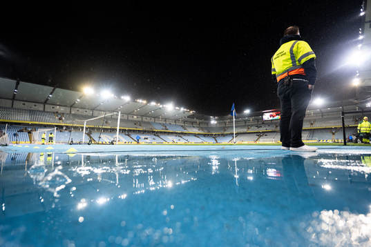 Water around the pitch