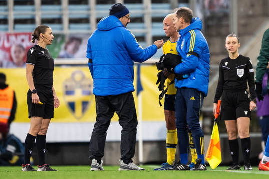 Caroline Seger of Sweden receives medical attention