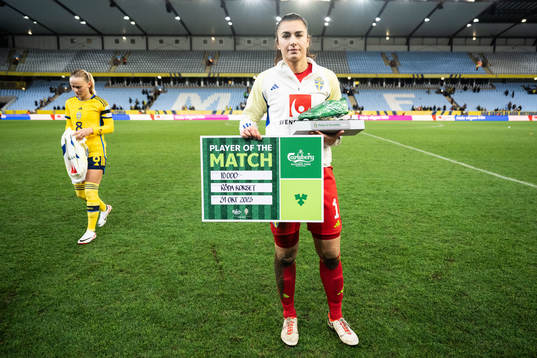 Goalkeeper Zecira Musovic of Sweden receives Player of the
