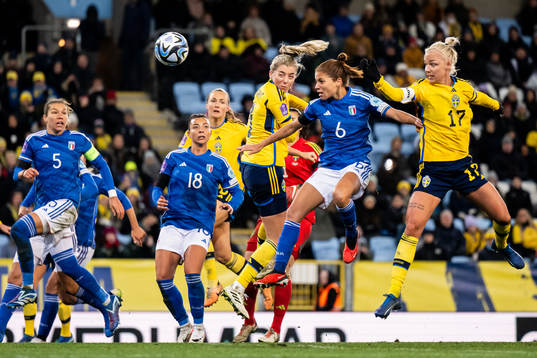 Linda Sembrant of Sweden scores the 1-1 goal in action with