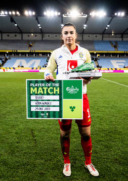 Goalkeeper Zecira Musovic of Sweden receives Player of the