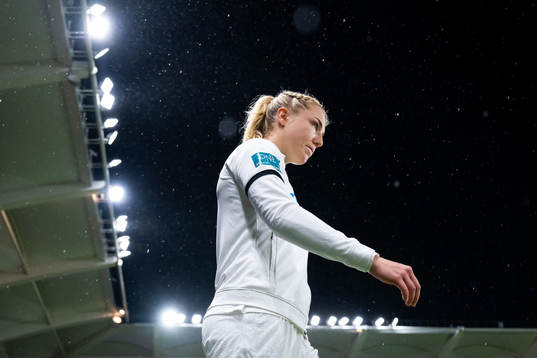 Sophie Román Haug of Norway enters the pitch