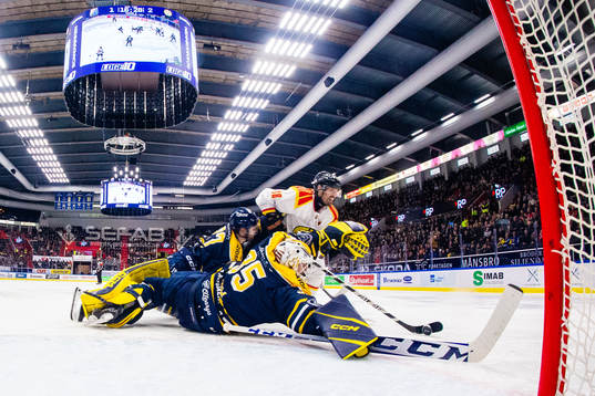 Södertäljes målvakt Tomas Sholl och Brynäs Anton Rödin