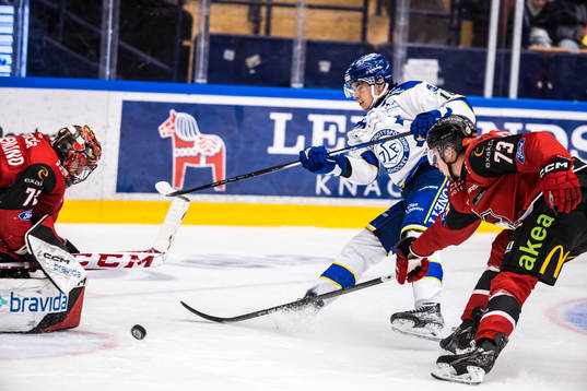 Leksands Felix Unger Sörum och ???under ishockeymatchen i